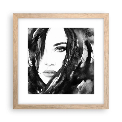 Affiche dans un chêne clair - Poster - Portrait d'une dame en noir et blanc - 30x30 cm