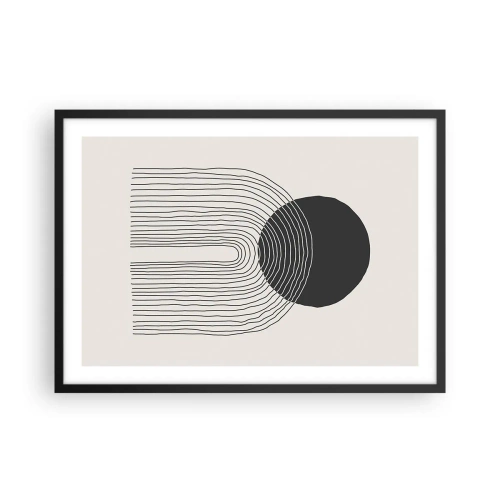 Affiche dans un cadre noir - Poster - Motif abstrait avec des lignes et un cercle noir sur un fond clair - 70x50cm - Tremblement et confiance - Décoration murale moderne pour le salon et la chambre ARTTOR