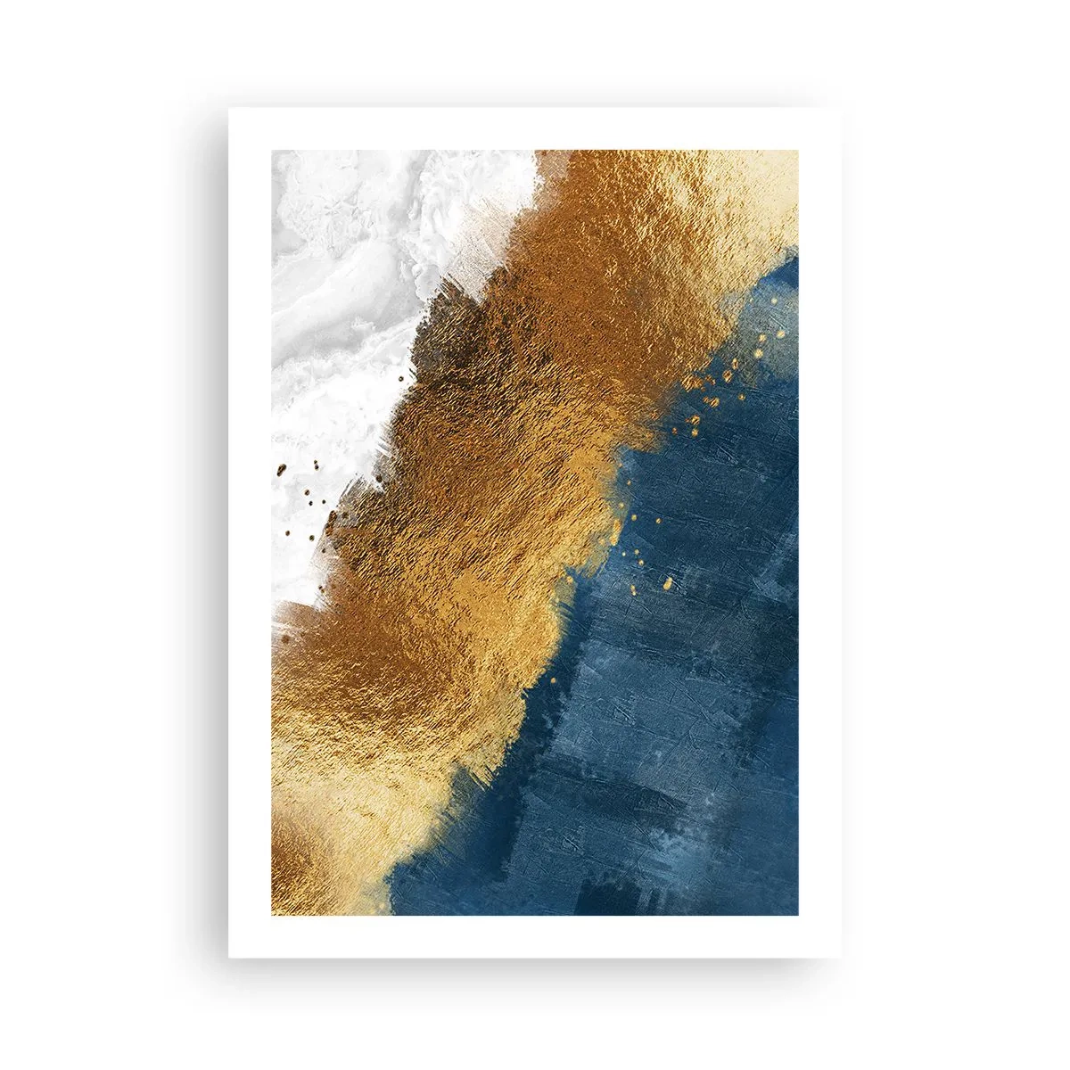 Affiche - Poster - Une composition abstraite d'or, de bleu marine et de blanc - 50x70cm - Les couleurs de l’été - Décoration murale moderne pour le salon et la chambre ARTTOR