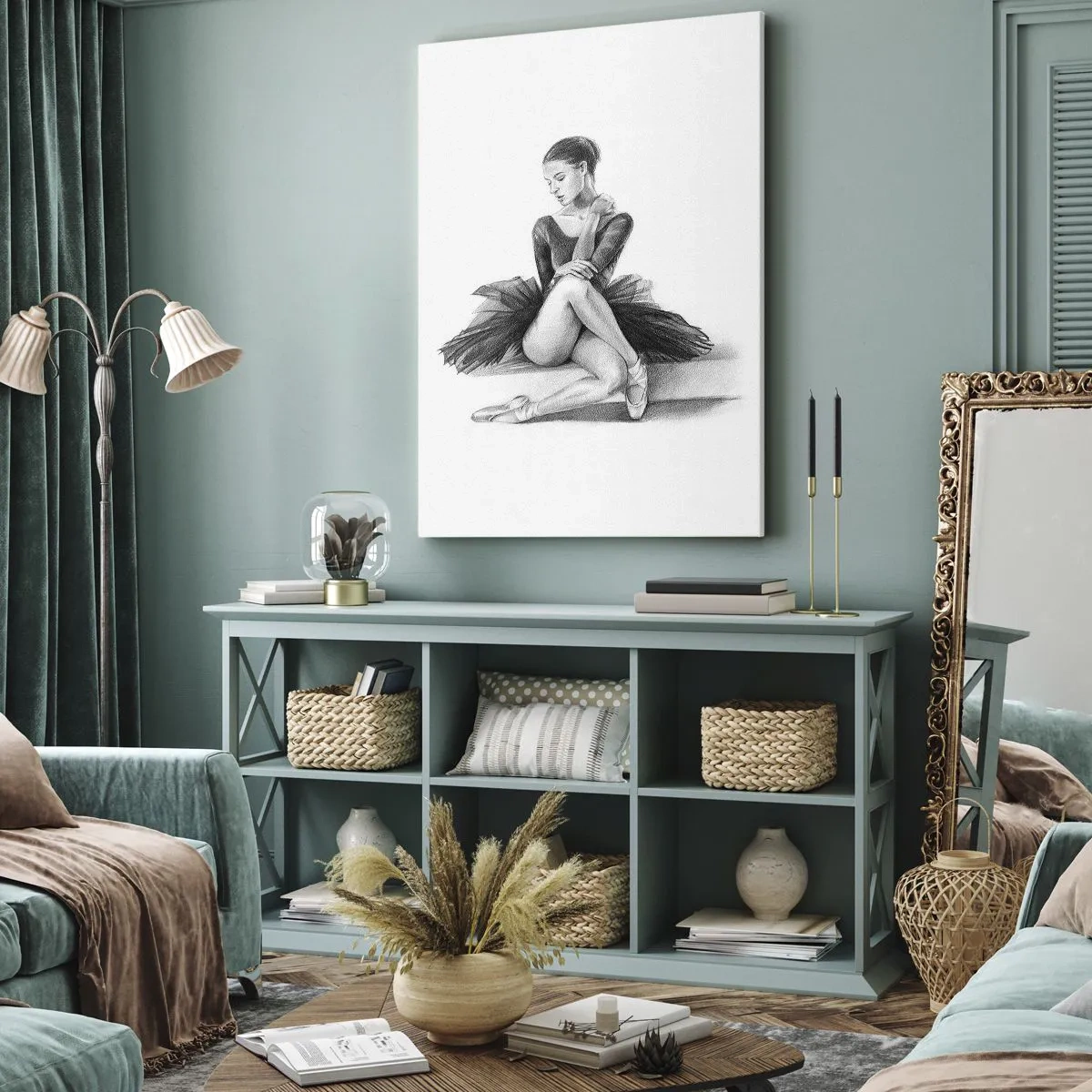 Impression sur toile - Image sur toile - Un croquis d'une ballerine dans un style subtil et classique - 50x70cm - Envoutée par la danse - Décoration murale moderne pour le salon et la chambre ARTTOR