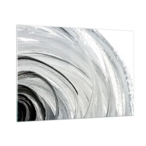 Impression sur verre - Image sur verre - Une spirale noire et blanche avec des coups de pinceau dynamiques. - 100x70cm - Composition orbitale - Décoration murale moderne pour le salon et la chambre ARTTOR