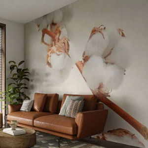 Papier Peint Photo Premium Sand - Un brin de coton sur un fond clair et naturel - 100x70cm - Seulement caliner - Décoration murale moderne pour le salon et la chambre ARTTOR