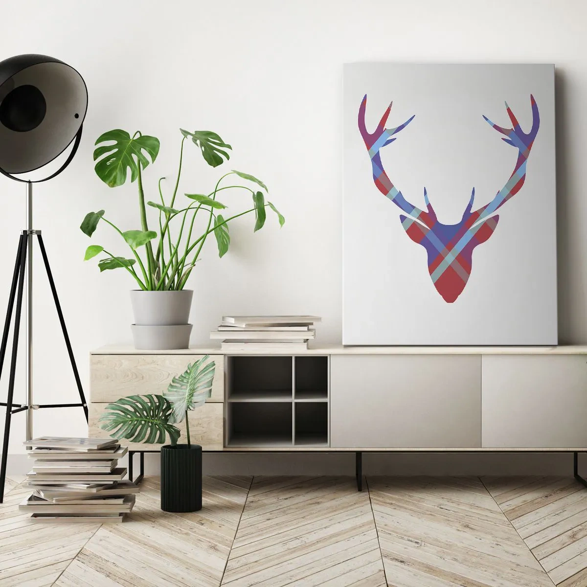 Impression sur toile - Image sur toile - Image géométrique d'un cerf sur fond clair - 50x70cm - Cerf écossais - Décoration murale moderne pour le salon et la chambre ARTTOR