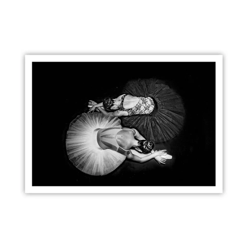 Affiche - Poster - Une image en noir et blanc de deux ballerines dans une pose dynamique. - 100x70cm - Jin et jang – équilibre idéal - Décoration murale moderne pour le salon et la chambre ARTTOR