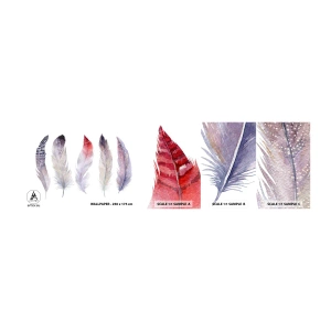 Échantillon De Papier Peint Standard Eco - Délicat comme un brouillard multicolore - Plume d'oiseau, Bohème, Graphique - 100x30 cm