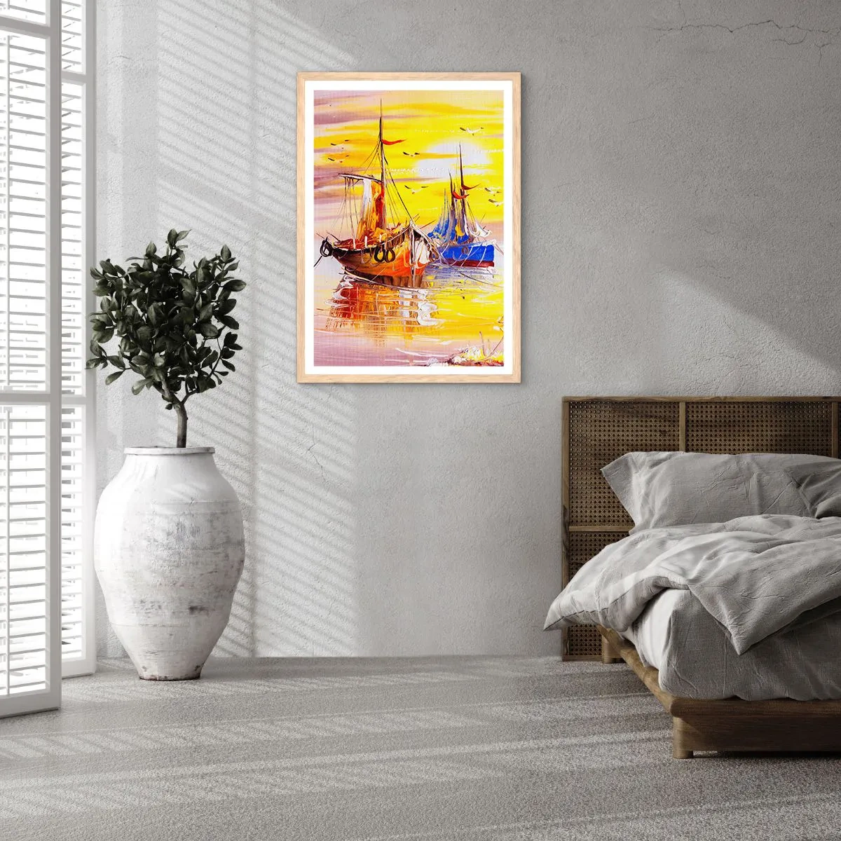 Affiche dans un chêne clair - Poster - Un repos bien mérité au port - 40x50 cm