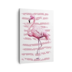 Impression sur toile - Image sur toile - Flamant rose sur fond rose dans un style minimaliste - 70x100cm - Avec dignité, bien qu'en rose - Décoration murale moderne pour le salon et la chambre ARTTOR