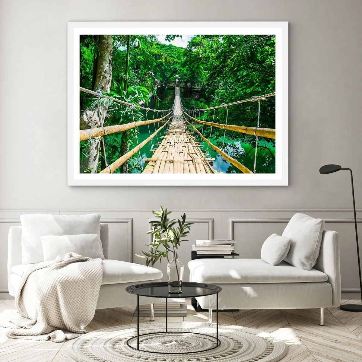 Affiche dans un cadre blanc - Poster - Pont de singe en pleine nature - 91x61 cm