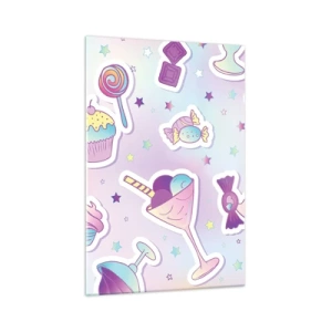 Impression sur verre - Image sur verre - Motifs pastel avec bonbons et desserts - 70x100cm - Pour que tous les jours soit un anniversaire  - Décoration murale moderne pour le salon et la chambre ARTTOR