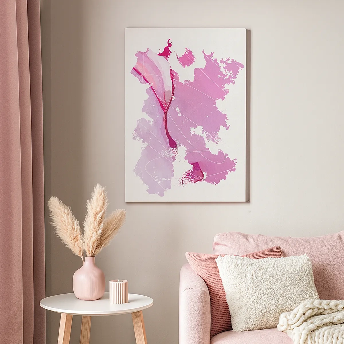 Impression sur toile - Image sur toile - Carte du monde abstraite dans les tons de rose - 50x70cm - Carte du monde rose - Décoration murale moderne pour le salon et la chambre ARTTOR