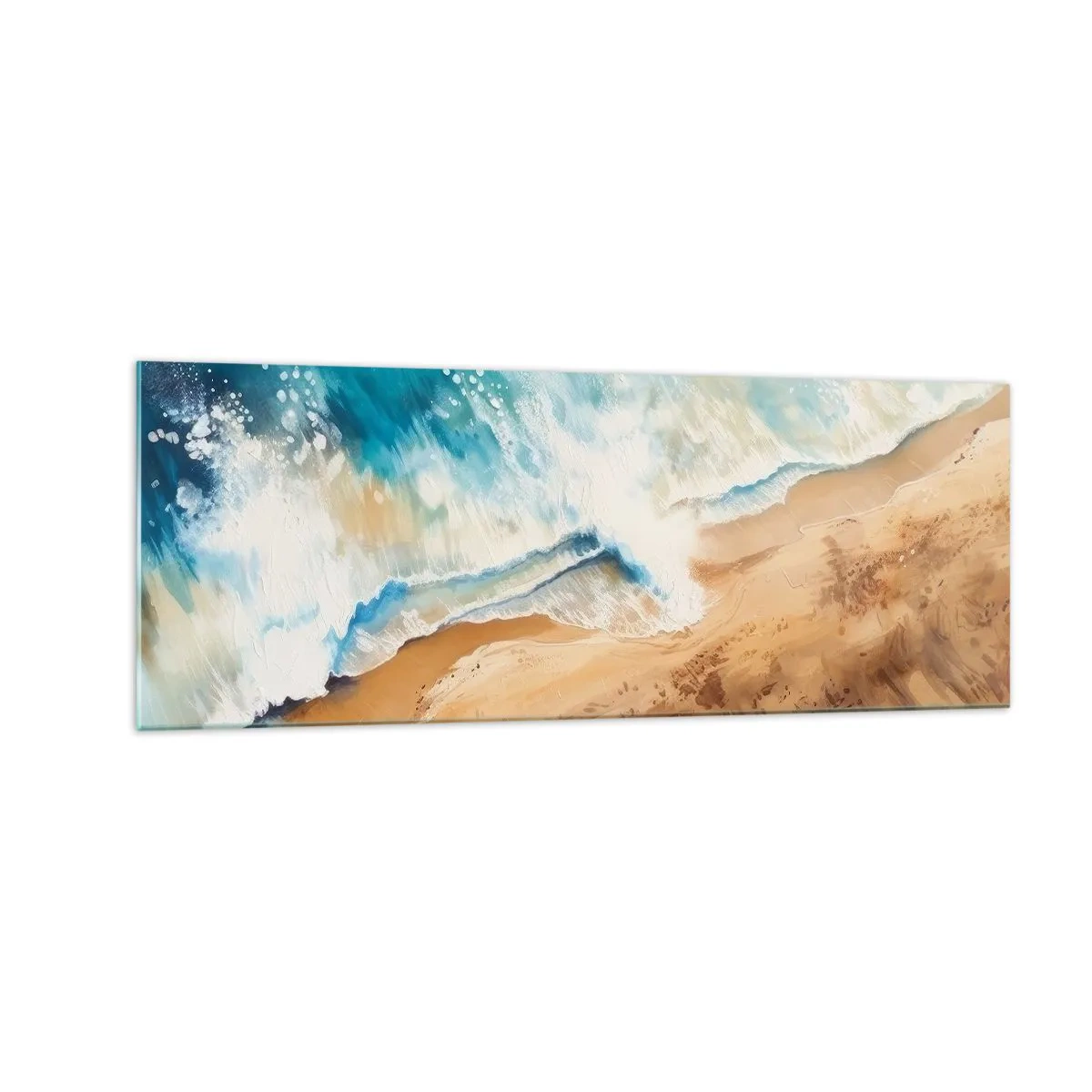 Impression sur verre - Image sur verre - Une vague de mer s'écrasant contre le rivage sablonneux - 140x50cm - La vague qui revient - Décoration murale moderne pour le salon et la chambre ARTTOR
