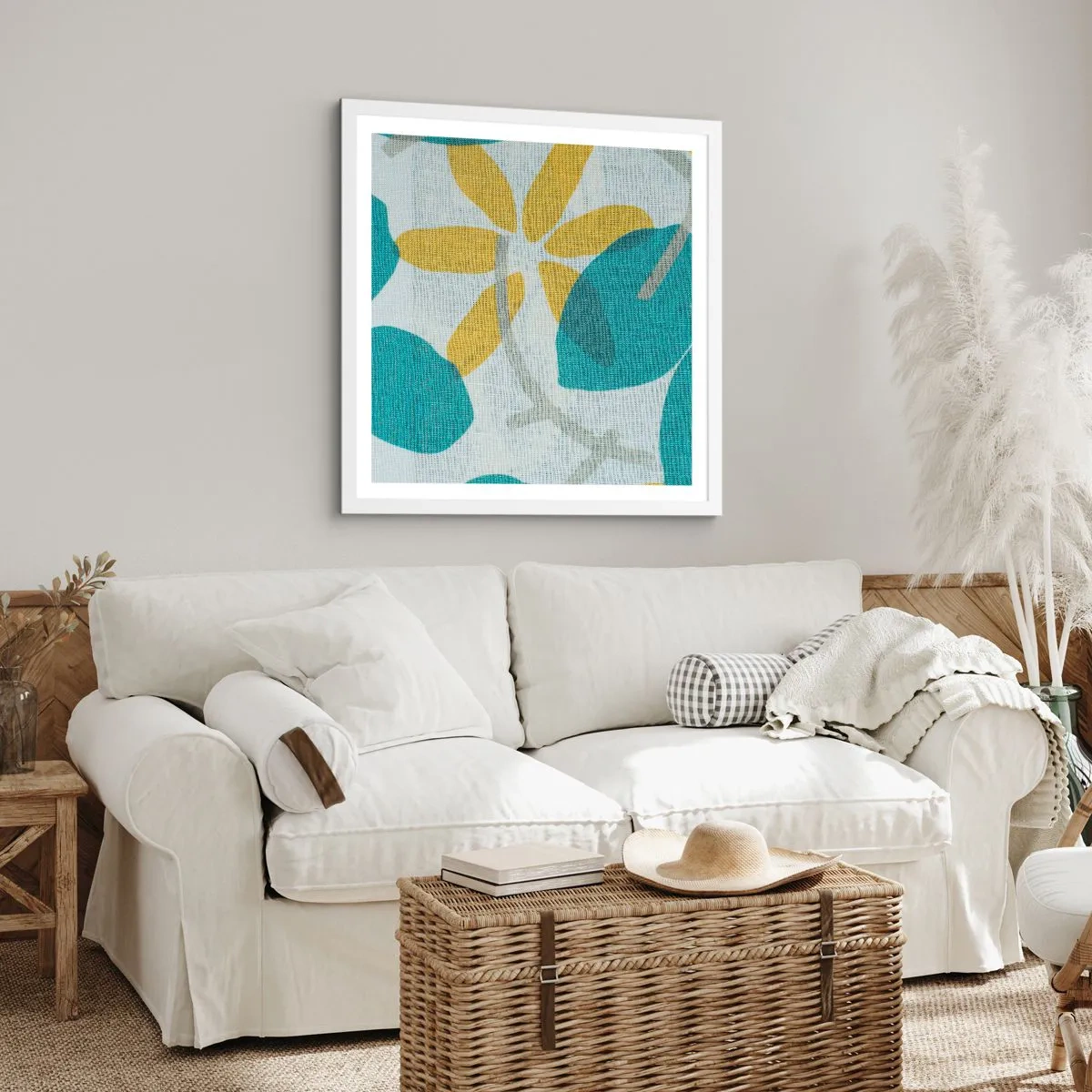 Affiche dans un cadre blanc - Poster - Wśród lazurowych liści - 60x60 cm
