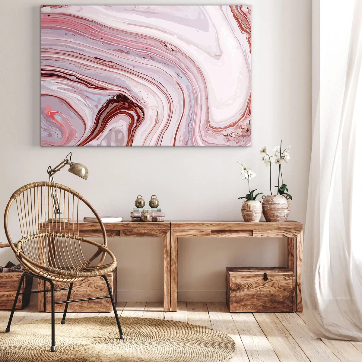 Impression sur toile - Image sur toile - Motif abstrait en rose et blanc - 120x80cm - Tout droit, puis tout en bas - Décoration murale moderne pour le salon et la chambre ARTTOR