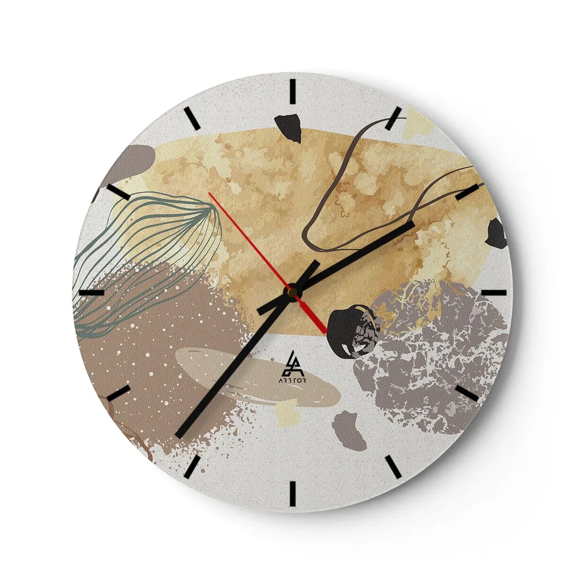Horloge murale - Pendule murale - Abstraction artistique dans les tons beige et marron - 30x30cm - Plumcologie appliquée - Décoration murale moderne pour le salon, la cuisine et la chambre ARTTOR