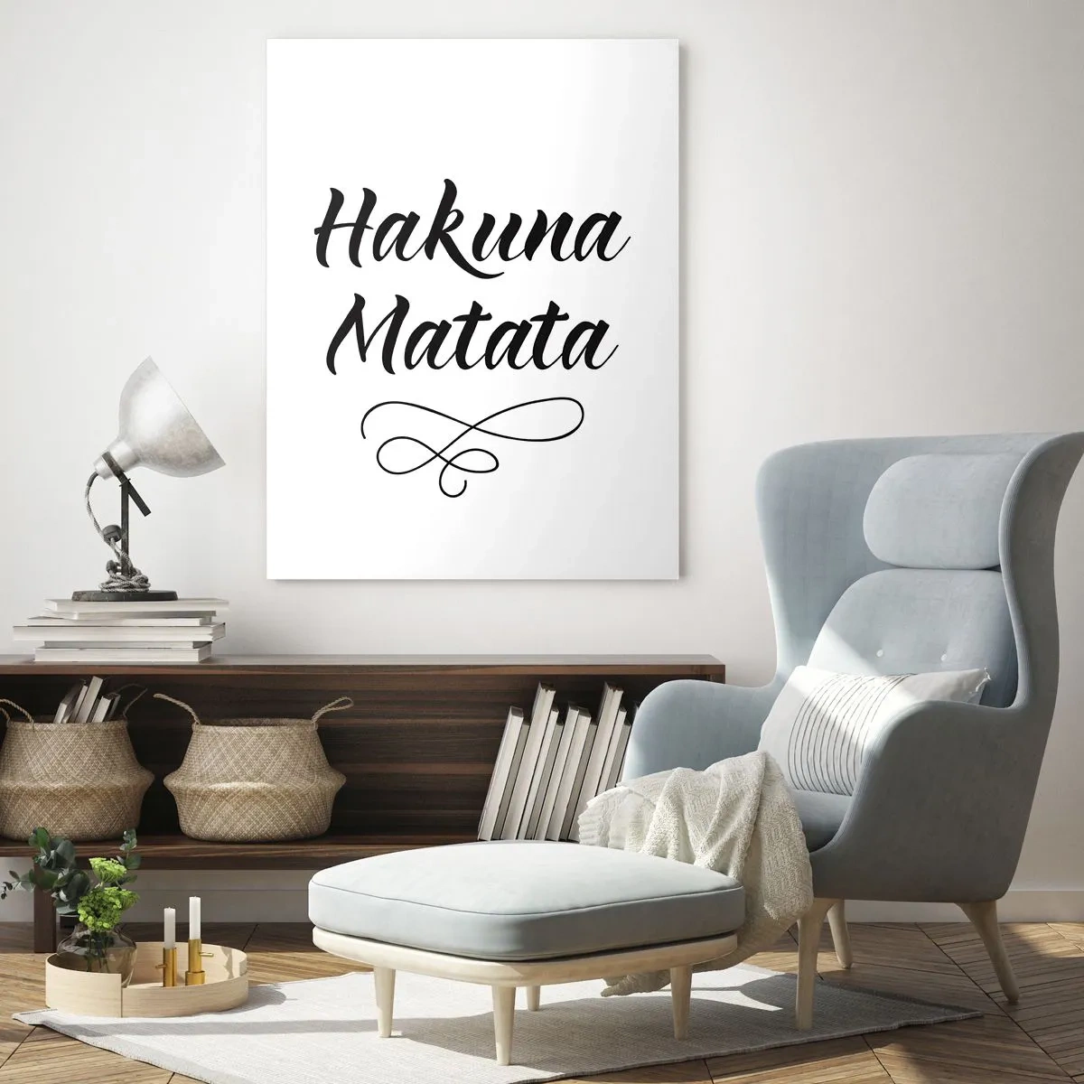 Impression sur verre - Image sur verre - Citation de Hakuna Matata en police élégante sur fond blanc - 70x100cm - Le meilleur conseil - Décoration murale moderne pour le salon et la chambre ARTTOR
