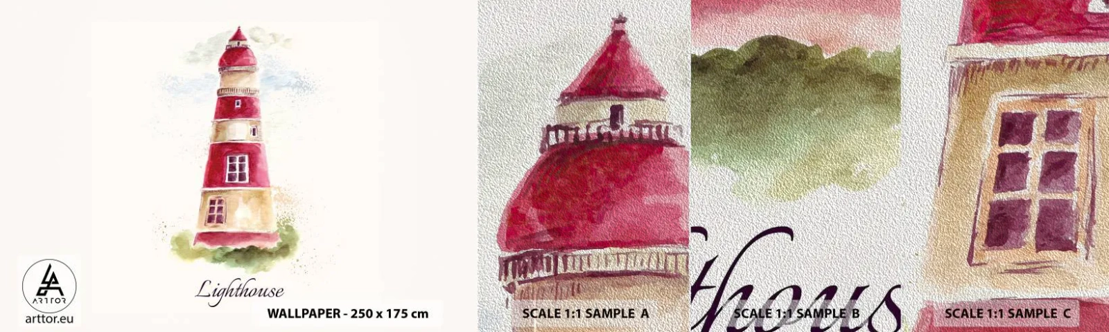 Échantillon de Papier Peint Premium Sand - Il y a toujours beau temps autour - Phare, Bord de mer, Mer - 100x30 cm