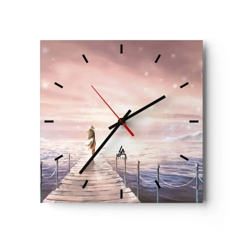 Horloge murale - Pendule murale - Une femme sur une jetée dans un décor de coucher de soleil magique - 30x30cm - A la lumière d'un rêve - Décoration murale moderne pour le salon et la chambre ARTTOR