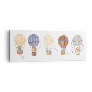 Impression sur toile - Image sur toile - Animaux mignons dans des ballons sur fond blanc - 140x50cm - Compagnons de voyage - Décoration murale moderne pour le salon et la chambre ARTTOR