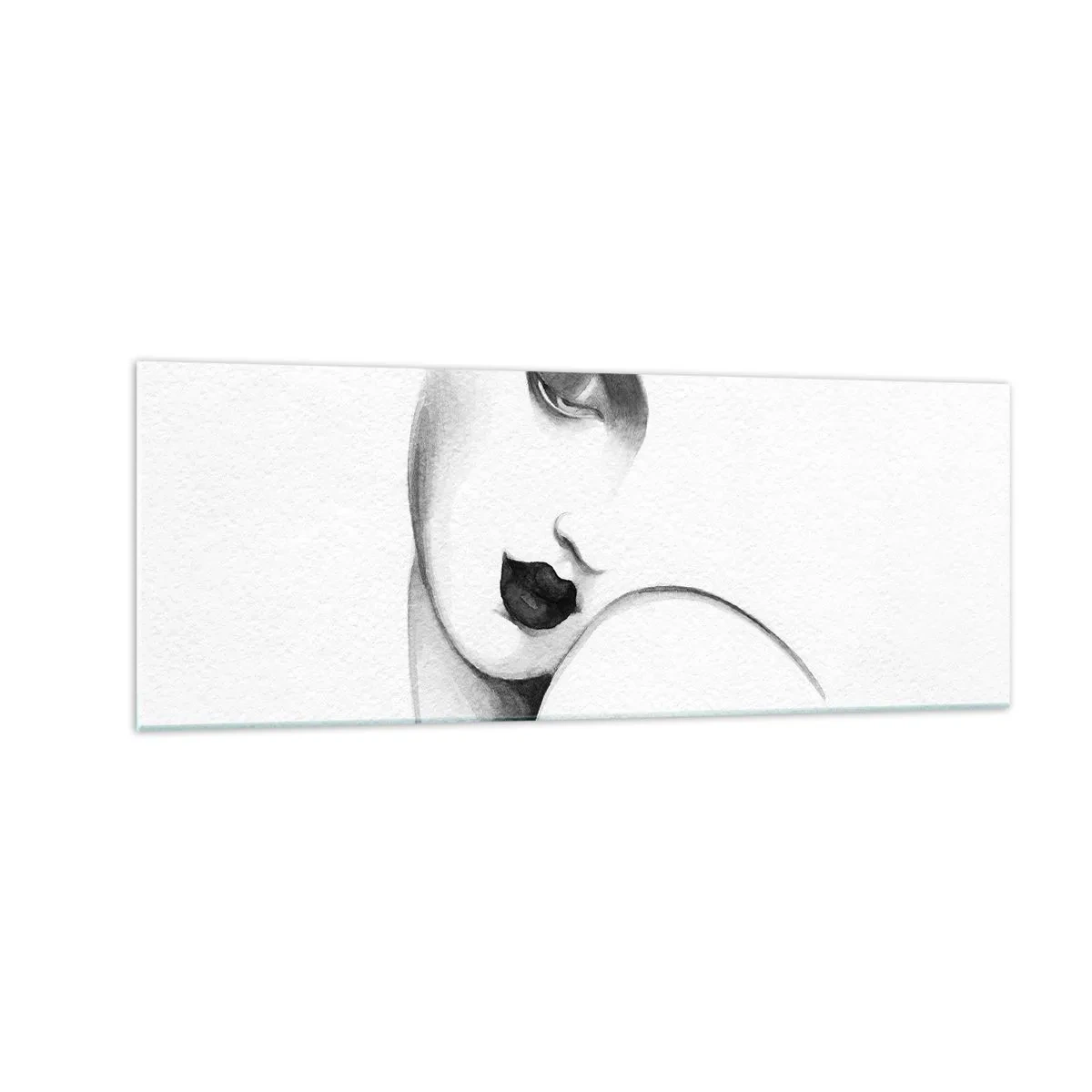 Impression sur verre - Image sur verre - Un portrait subtil d'une femme dans un style monochrome - 140x50cm - Dans le style de Lempicka - Décoration murale moderne pour le salon et la chambre ARTTOR