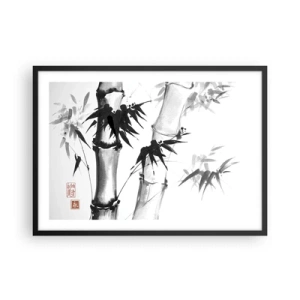 Affiche dans un cadre noir - Poster - Bambou aquarelle de style japonais sur fond blanc - 70x50cm - Gros plan sur l'orient - Décoration murale moderne pour le salon et la chambre ARTTOR
