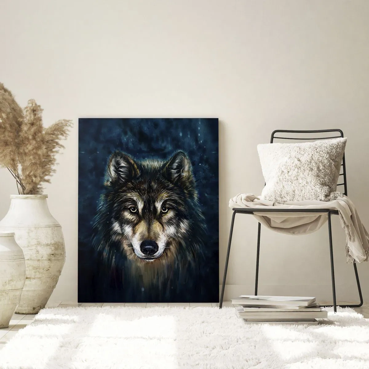 Impression sur verre - Image sur verre - Portrait d'un loup sur fond bleu foncé - 70x100cm - Alpha? Et oméga - Décoration murale moderne pour le salon et la chambre ARTTOR
