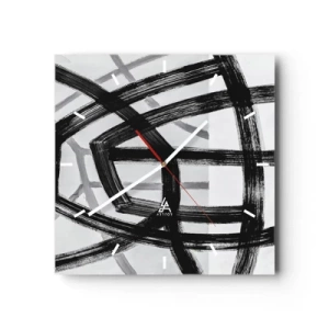 Horloge murale - Pendule murale - Lignes abstraites noires et blanches se croisant sur un fond clair - 30x30cm - Profondeur du bâtiment - Décoration murale moderne pour le salon et la chambre ARTTOR