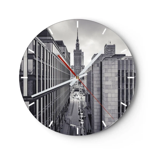 Horloge murale - Pendule murale - Panorama de la ville avec une architecture moderne - 30x30cm - Vallée de Varsovie - Décoration murale moderne pour le salon, la cuisine et la chambre ARTTOR