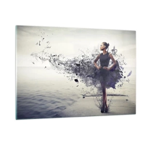 Impression sur verre - Image sur verre - Une femme dans une robe floue sur fond d'eau calme - 120x80cm - Vénus africaine - Décoration murale moderne pour le salon et la chambre ARTTOR