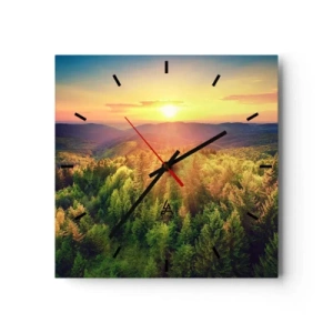 Horloge murale - Pendule murale - Paysage forestier avec coucher de soleil sur les collines - 30x30cm - Monts et sommets - Décoration murale moderne pour le salon et la chambre ARTTOR