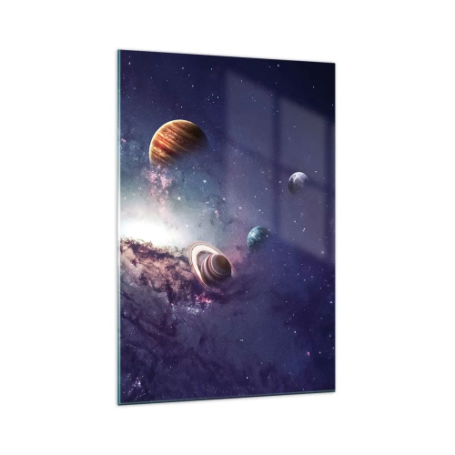 Impression sur verre - Image sur verre - Planètes dans une galaxie avec une nébuleuse en arrière-plan - 70x100cm - Système de danse solaire - Décoration murale moderne pour le salon et la chambre ARTTOR