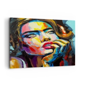 Impression sur toile - Image sur toile - Portrait coloré d'une femme dans le style expressionniste - 120x80cm - Les rêves volent dans le ciel comme des oiseaux - Décoration murale moderne pour le salon et la chambre ARTTOR