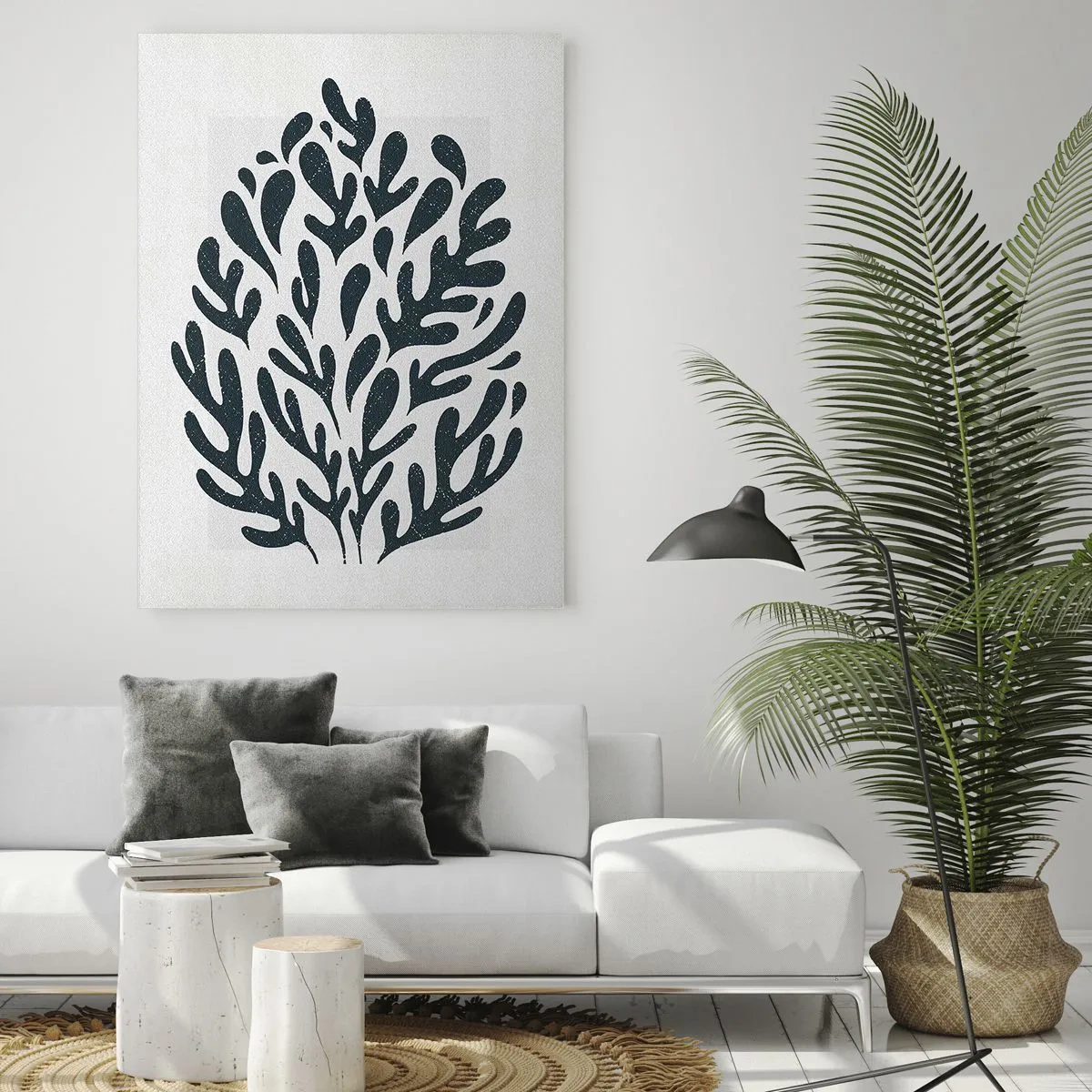 Impression sur verre - Image sur verre - Forme organique noire sur fond blanc - 50x70cm - Formes de la nature - Décoration murale moderne pour le salon et la chambre ARTTOR