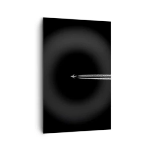 Impression sur toile - Image sur toile - Un avion à réaction avec une traînée de condensation visible sur fond noir - 80x120cm - Dans une autre dimension - Décoration murale moderne pour le salon et la chambre ARTTOR