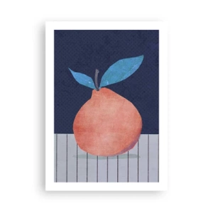 Affiche - Poster - Une illustration minimaliste d'une orange sur fond bleu marine - 50x70cm - Convexité et plan - Décoration murale moderne pour le salon et la chambre ARTTOR