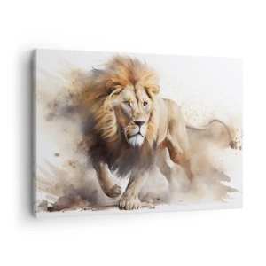 Impression sur toile - Image sur toile - Un portrait dynamique d'un lion aux couleurs naturelles. - 70x50cm - Le roi bougea - Décoration murale moderne pour le salon et la chambre ARTTOR