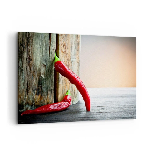 Impression sur toile - Image sur toile - Deux piments rouges sur un fond en bois avec un accent rustique - 100x70cm - Red hot chili peppers - Décoration murale moderne pour le salon et la chambre ARTTOR