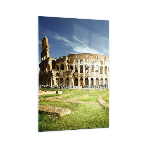 Impression sur verre - Image sur verre - Le Colisée de Rome entouré de verdure et de ciel bleu - 70x100cm - On entend encore la détonation de l'arme - Décoration murale moderne pour le salon et la chambre ARTTOR