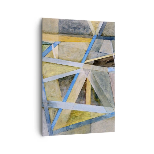 Impression sur toile - Image sur toile - Composition géométrique avec des lignes claires et bleues - 70x100cm - Tout droit ou en diagonale ? - Décoration murale moderne pour le salon et la chambre ARTTOR