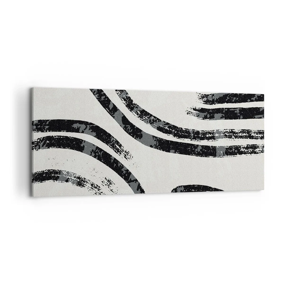 Impression sur toile - Image sur toile - Lignes abstraites noires et blanches sur fond clair - 120x50cm - À moitié arrêté - Décoration murale moderne pour le salon et la chambre ARTTOR