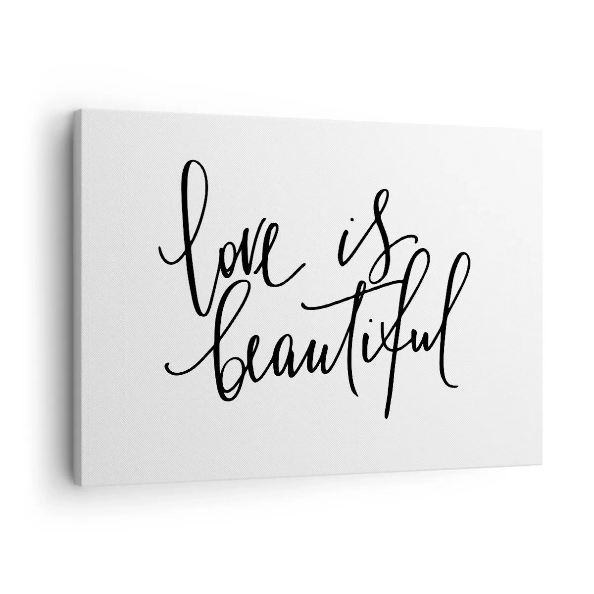 Impression sur toile - Image sur toile - Inscription noire « l'amour est beau » sur fond blanc - 70x50cm - Lire et répéter - Décoration murale moderne pour le salon et la chambre ARTTOR