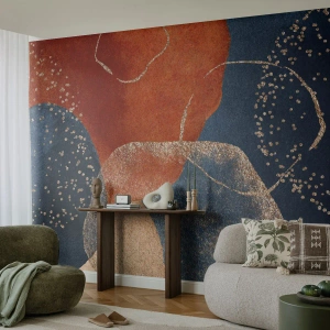 Papier Peint Photo Premium Sand - Taches abstraites en bleu marine et cuivre avec une touche d'or - 100x70cm - La légèreté de l'être - Décoration murale moderne pour le salon et la chambre ARTTOR