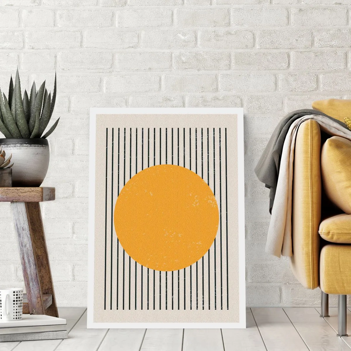 Affiche - Poster - Composition géométrique avec cercle et lignes orange - 50x70cm - Le pouvoir de la simplicité - Décoration murale moderne pour le salon et la chambre ARTTOR