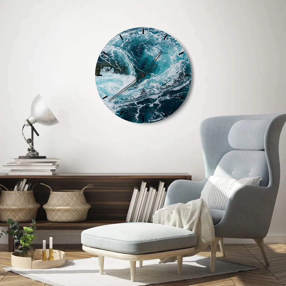 Horloge murale - Pendule murale - Vagues océaniques dynamiques aux tons turquoise - 30x30cm - La porte vers le centre de la Terre - Décoration murale moderne pour le salon, la cuisine et la chambre ARTTOR
