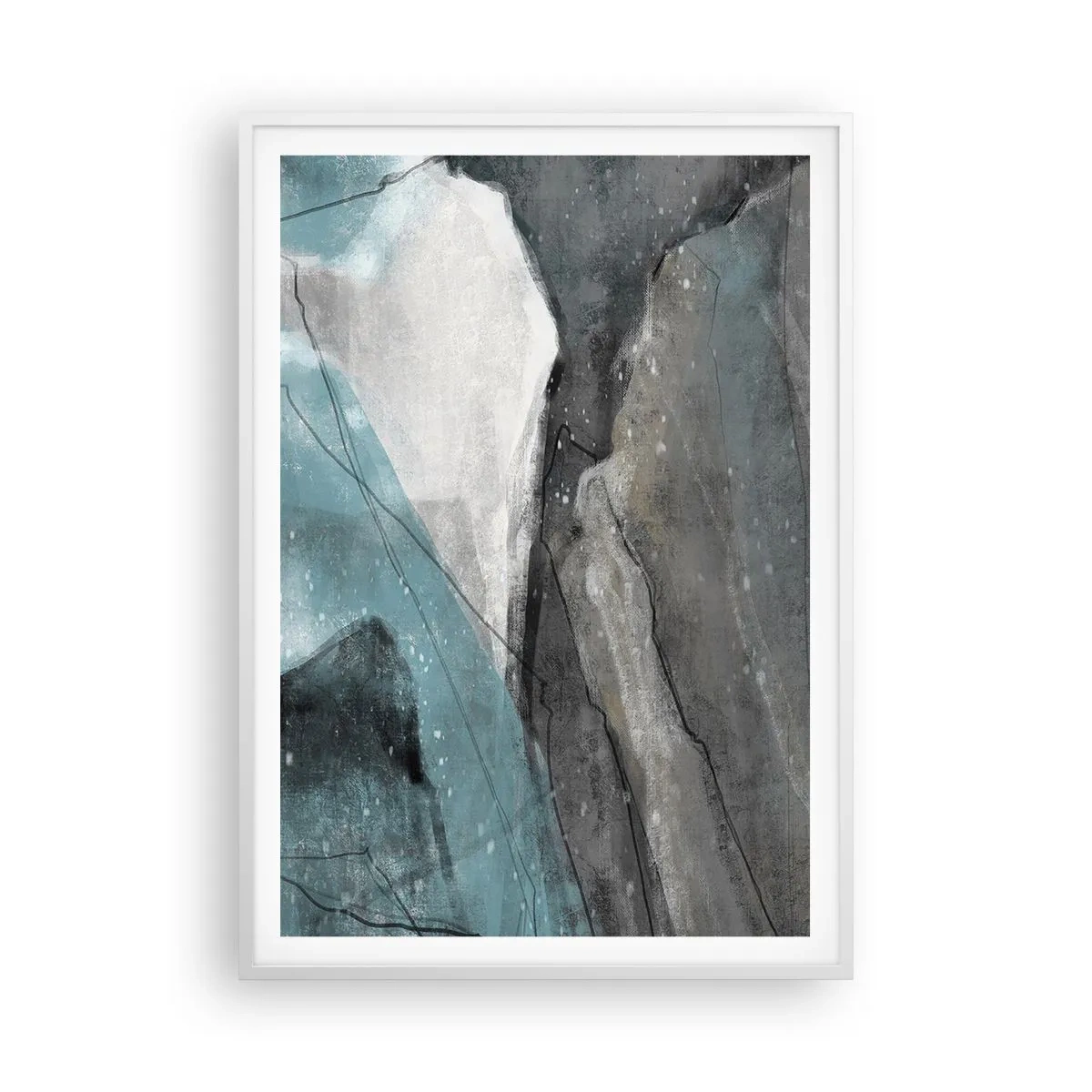 Affiche dans un cadre blanc - Poster - Résumé : roches et glace - 70x100 cm