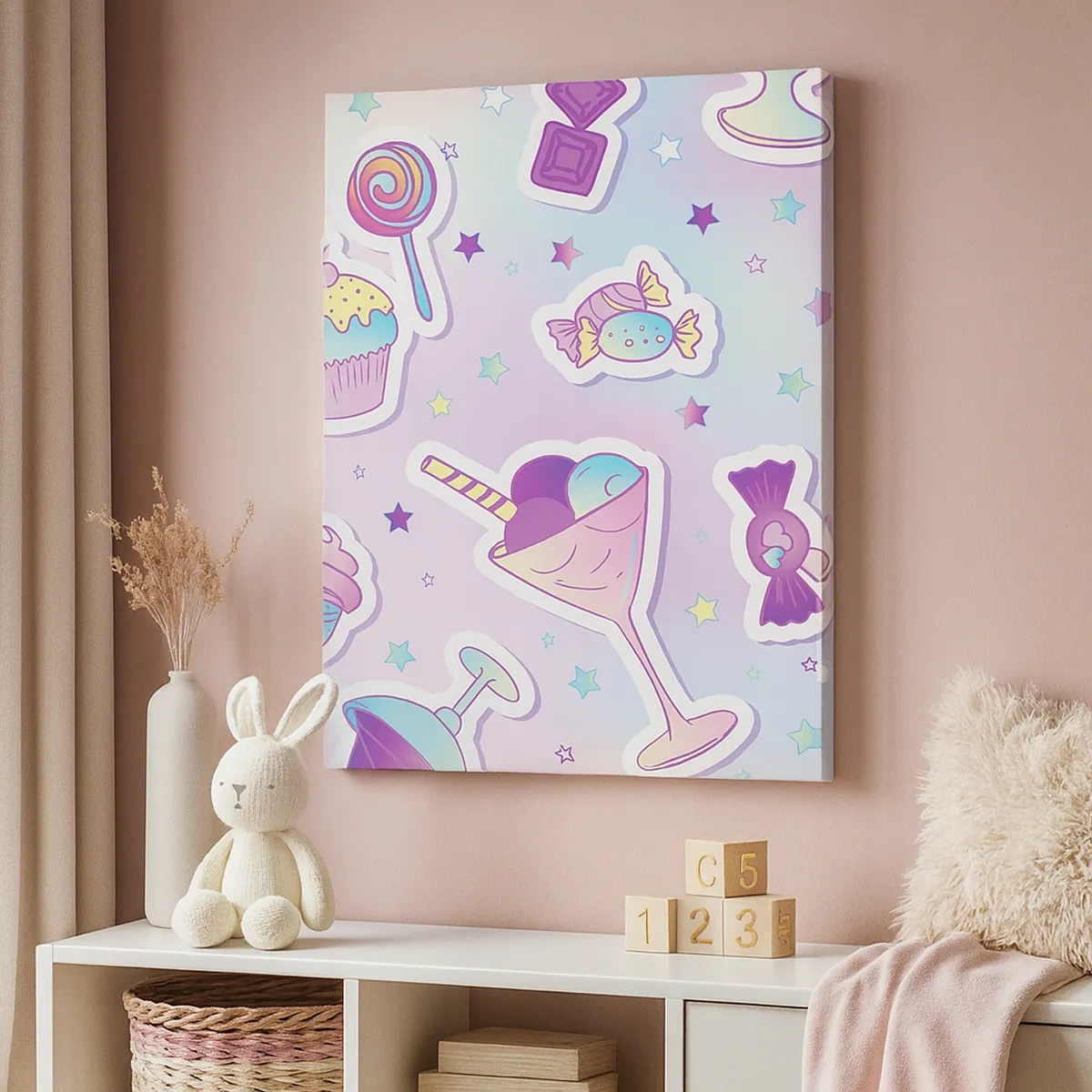 Impression sur toile - Image sur toile - Motifs pastel avec bonbons et desserts - 50x70cm - Pour que tous les jours soit un anniversaire  - Décoration murale moderne pour le salon et la chambre ARTTOR
