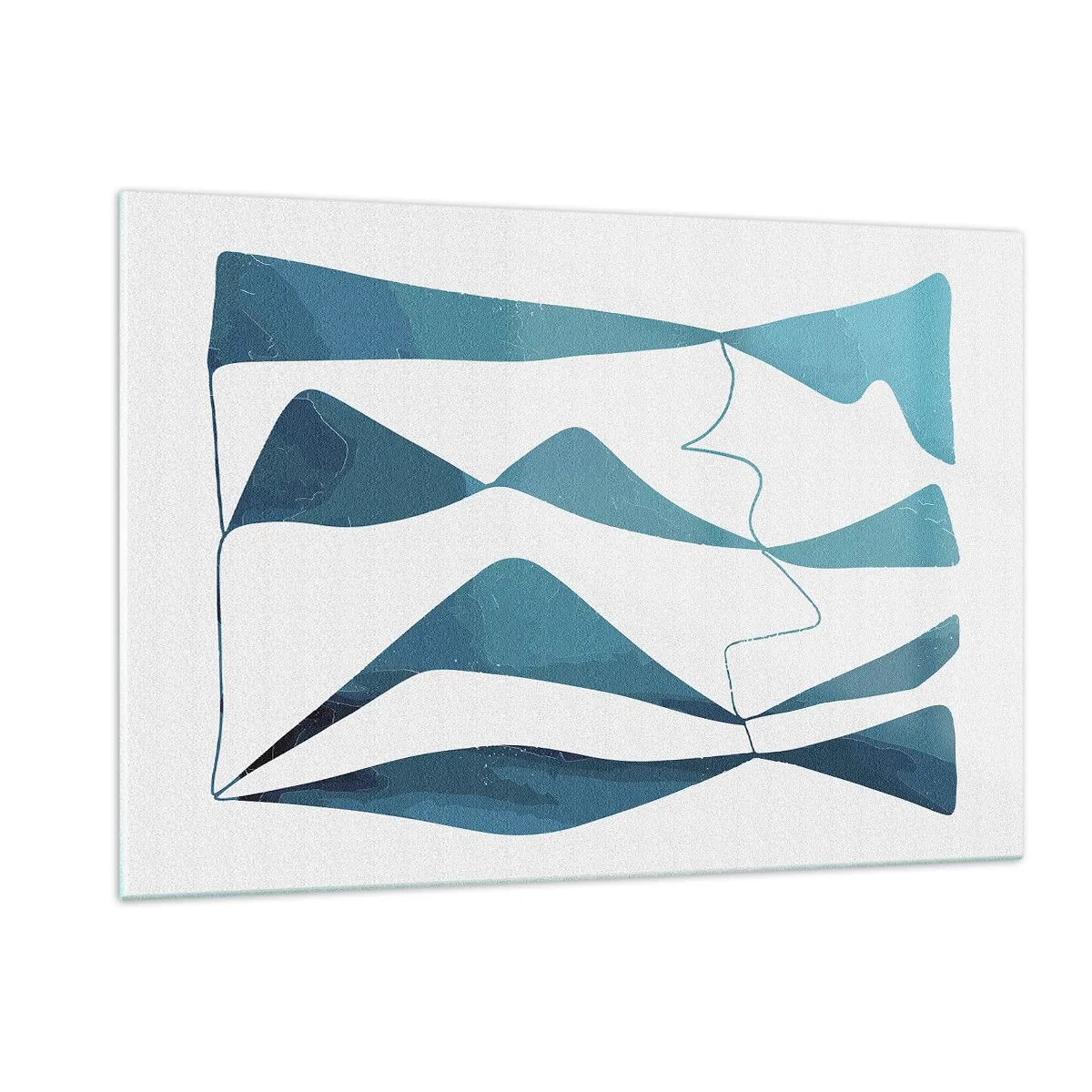 Impression sur verre - Image sur verre - Vagues et formes turquoise sur fond blanc - 120x80cm - Abstraction : composé turquoise - Décoration murale moderne pour le salon et la chambre ARTTOR