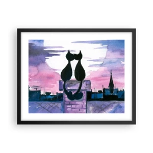 Affiche dans un cadre noir - Poster - Rendez-vous sous la lune - 50x40 cm