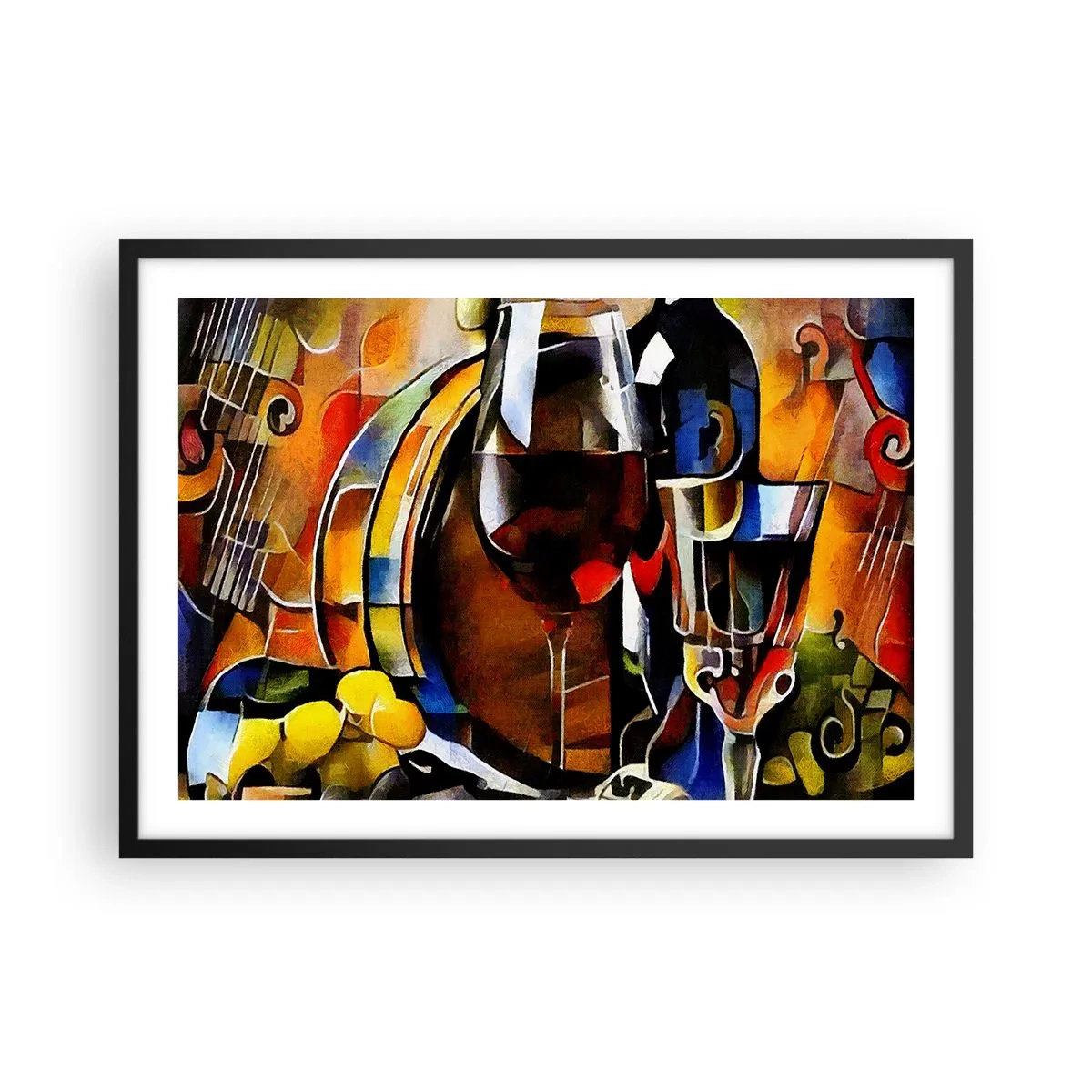 Affiche dans un cadre noir - Poster - Nature morte abstraite avec verres et instruments - 70x50cm - Et le monde prend des couleurs - Décoration murale moderne pour le salon et la chambre ARTTOR