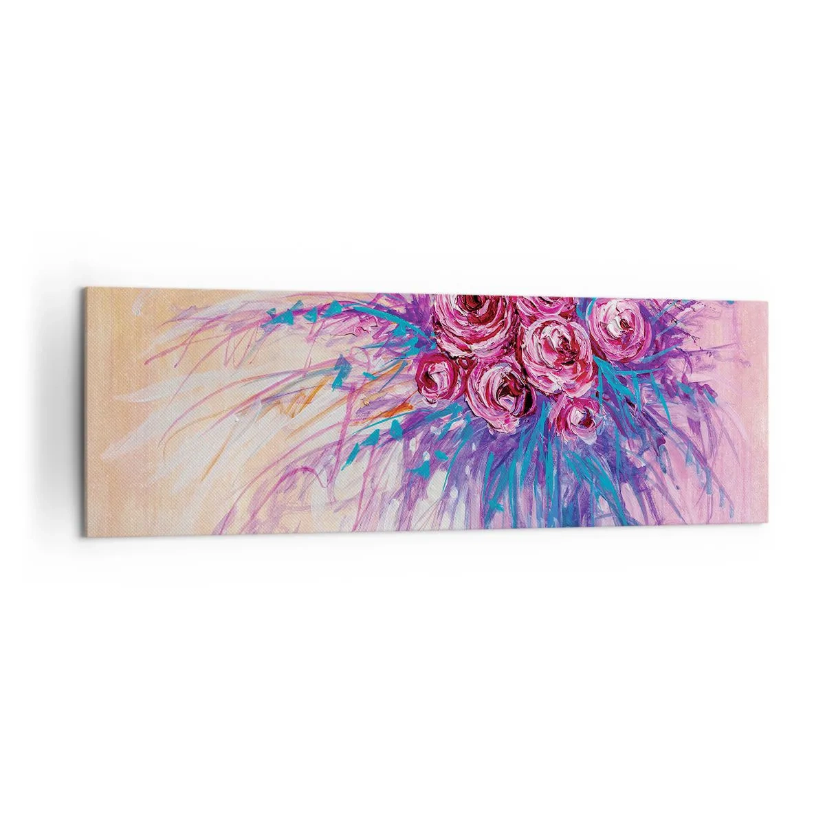 Impression sur toile - Image sur toile - Un bouquet de roses aux couleurs pastel - 160x50cm - Fontaine aux roses - Décoration murale moderne pour le salon et la chambre ARTTOR