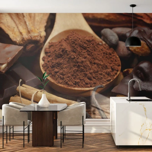 Papier Peint Photo Premium Sand - Cacao, chocolat et épices dans un style rustique - 100x70cm - La meilleure pour les chagrins - Décoration murale moderne pour le salon et la chambre ARTTOR